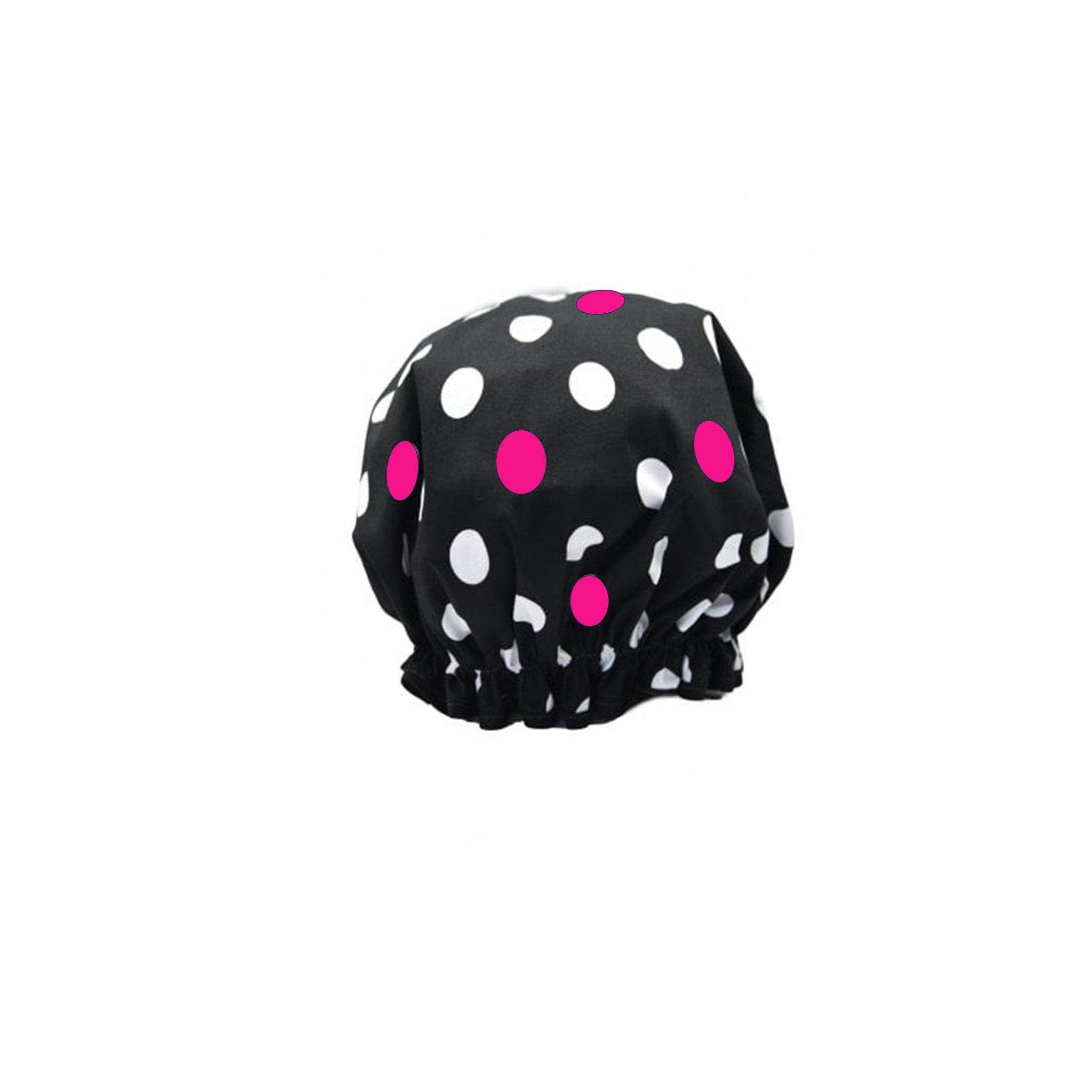 Black/Pink & White Polka Dot Shower Cap