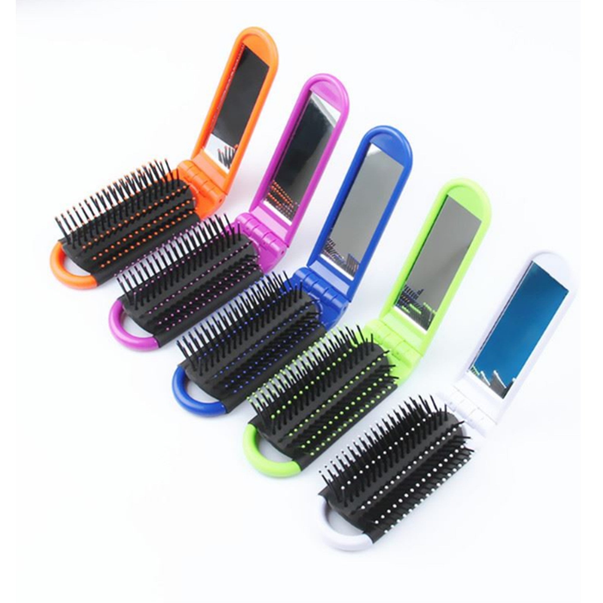 Folding Hair Brush w/Handle & Mirror