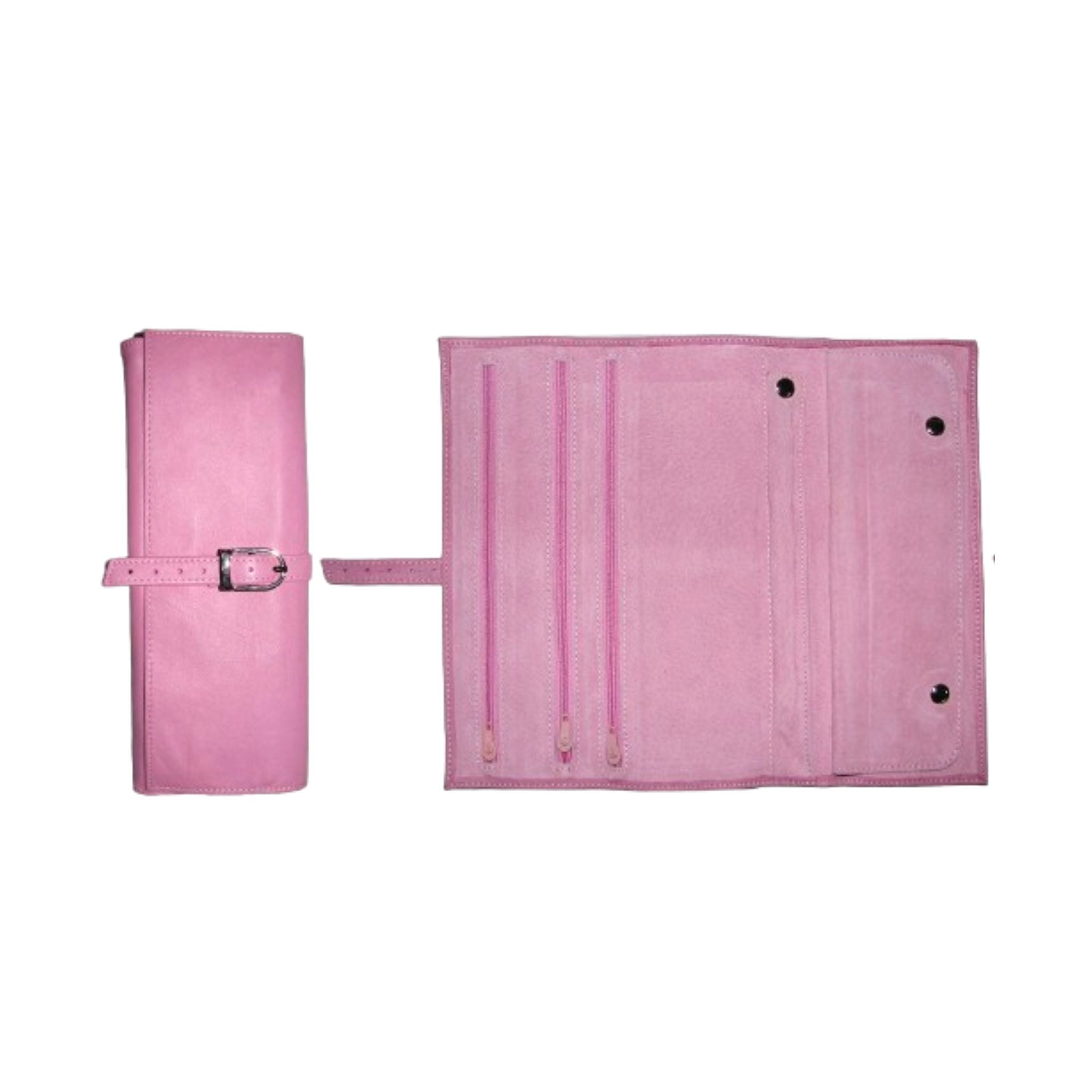 Jewellery Roll - Light Pink - Genuine Leather