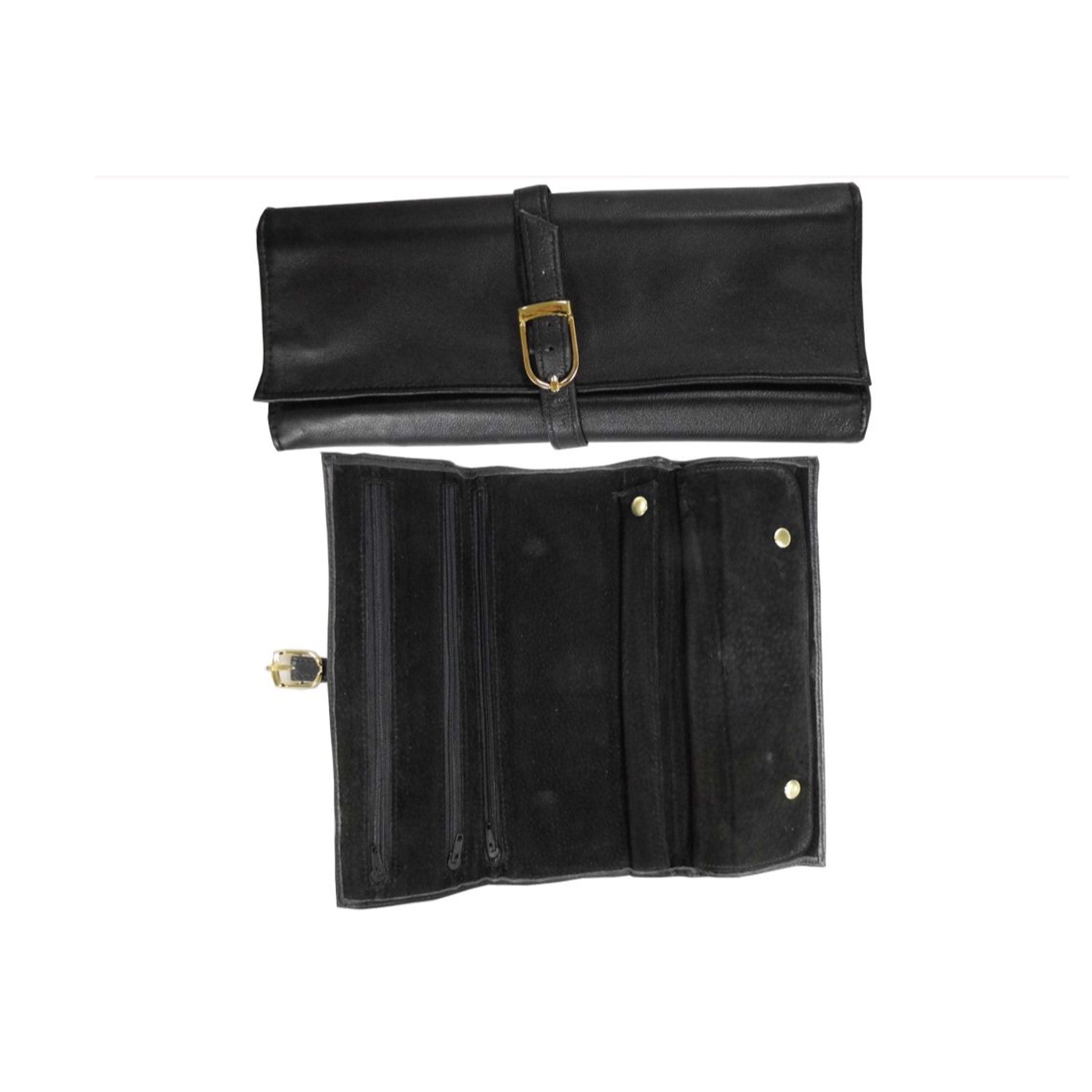 Jewellery Roll - Black - Genuine Leather