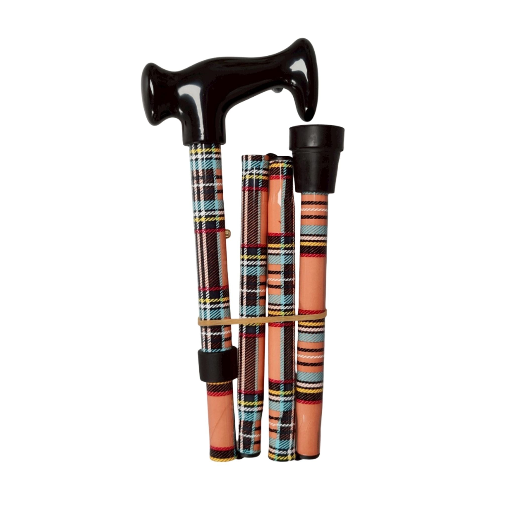 Folding Walking Stick - Orange Tartan