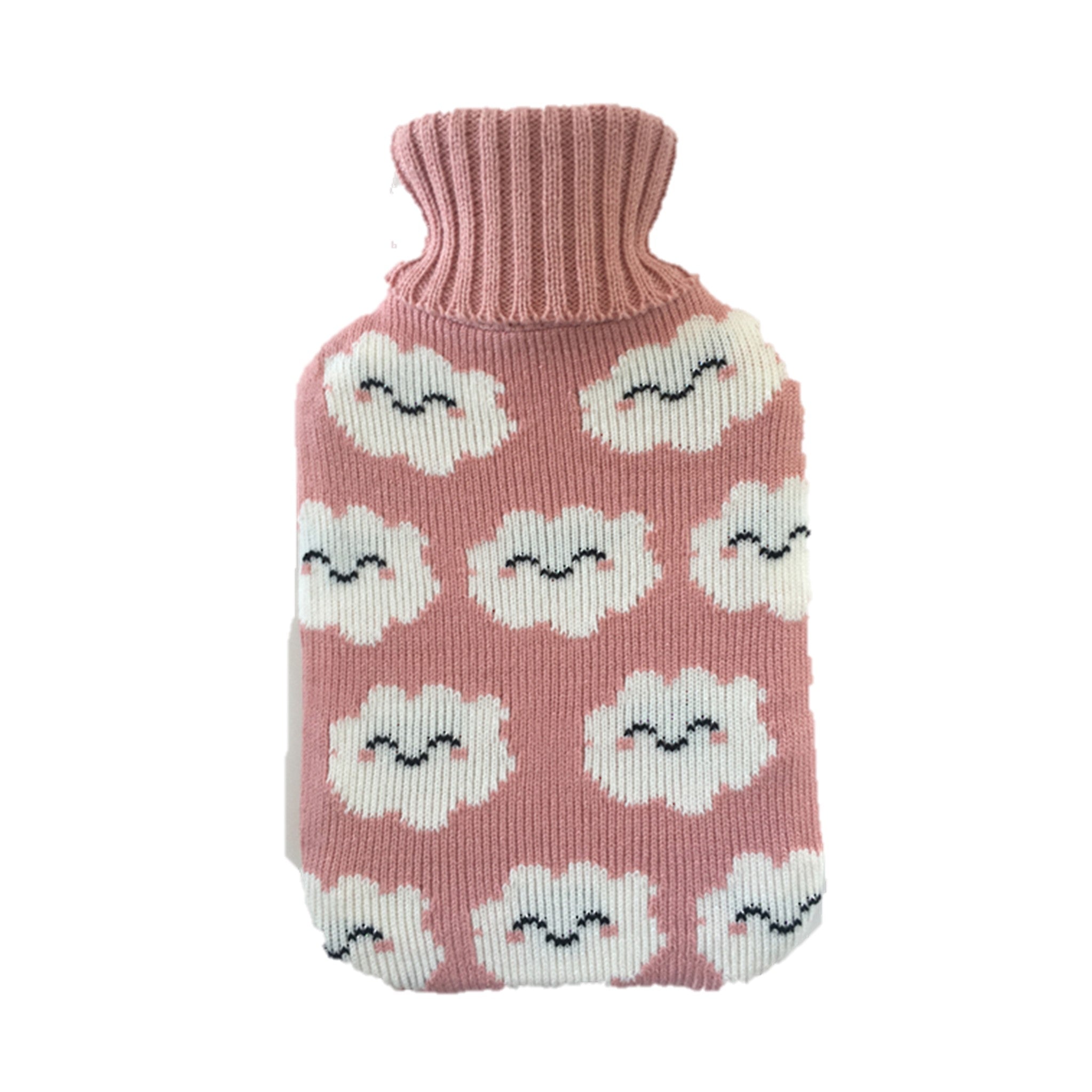 Knit Hot Water Bottle Cover - Pink Clouds