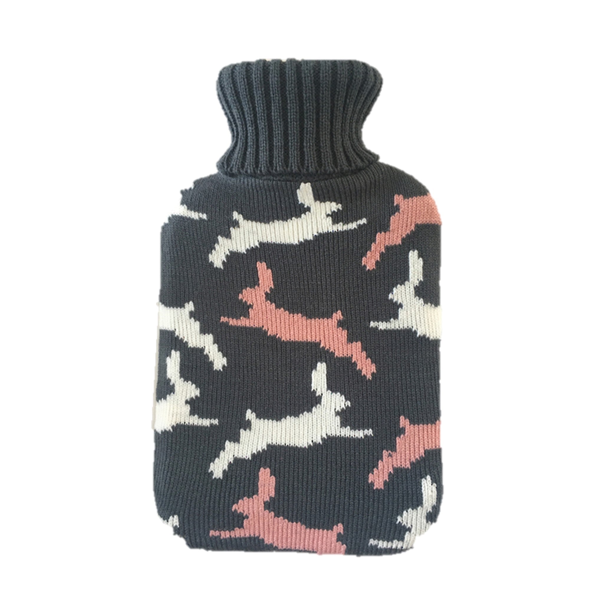 Knit Hot Water Bottle Cover - Grey Rabbits