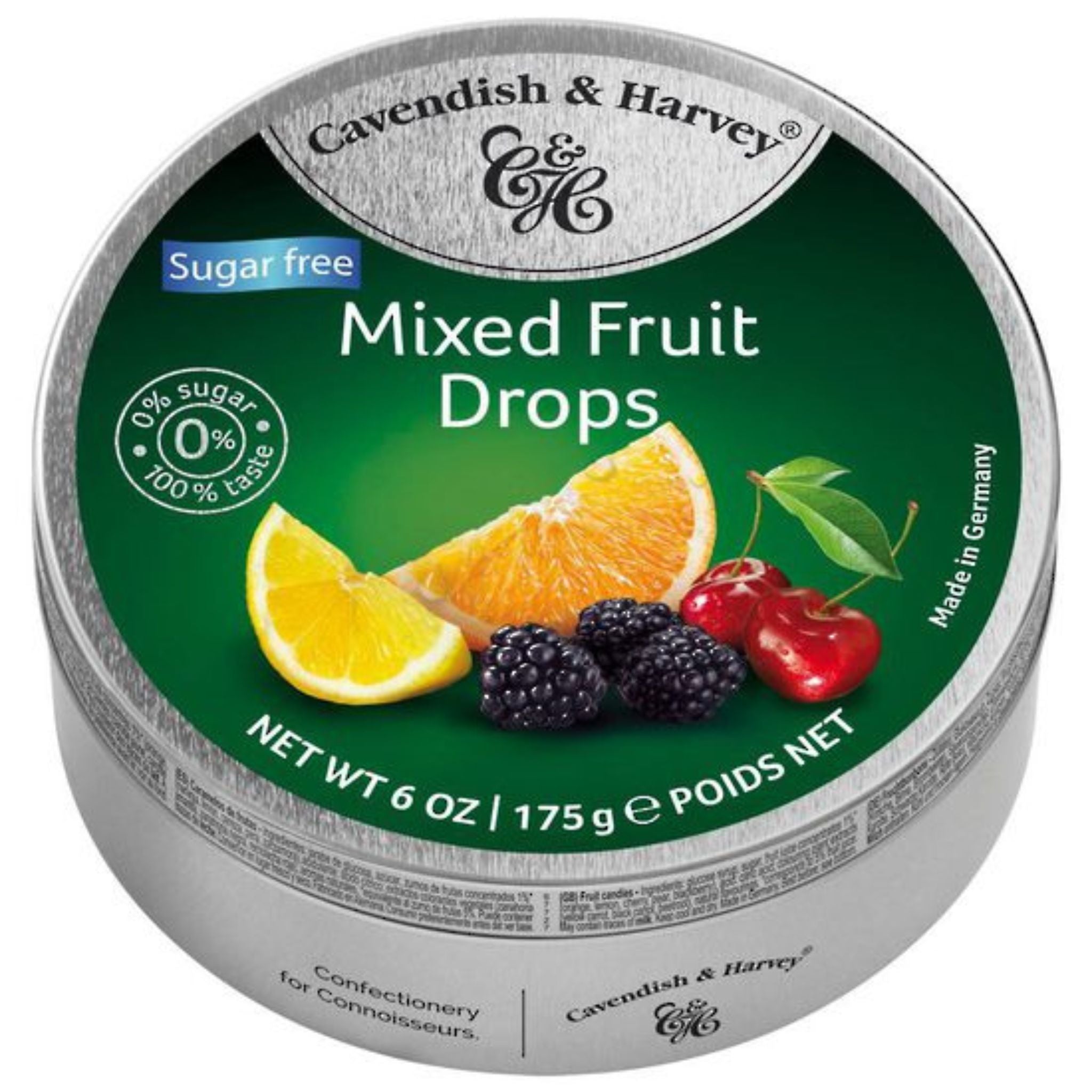 C&H Tin Mixed Fruit Drops Sugar Free 175g
