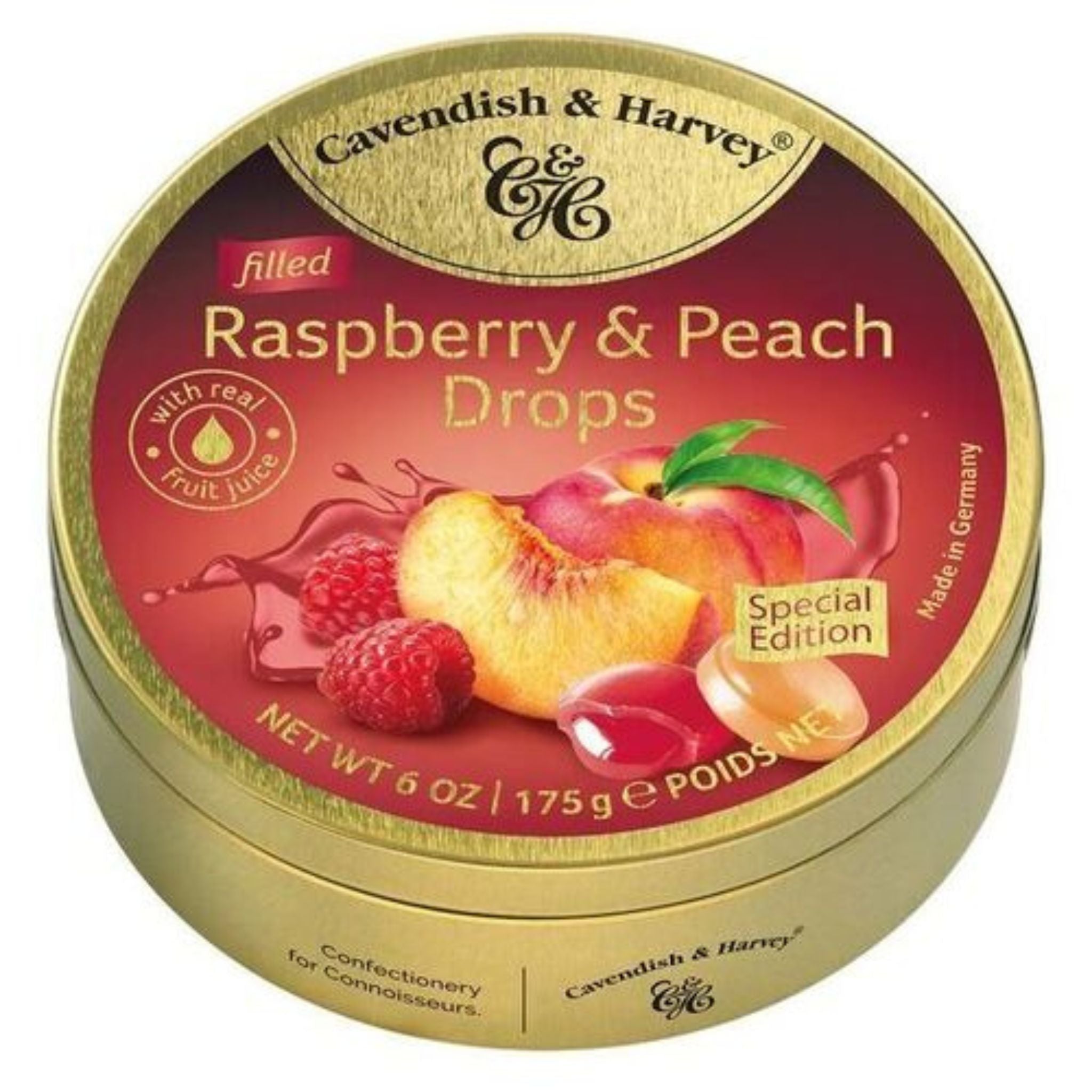 C&H Tin Raspberry & Peach Drops 175g