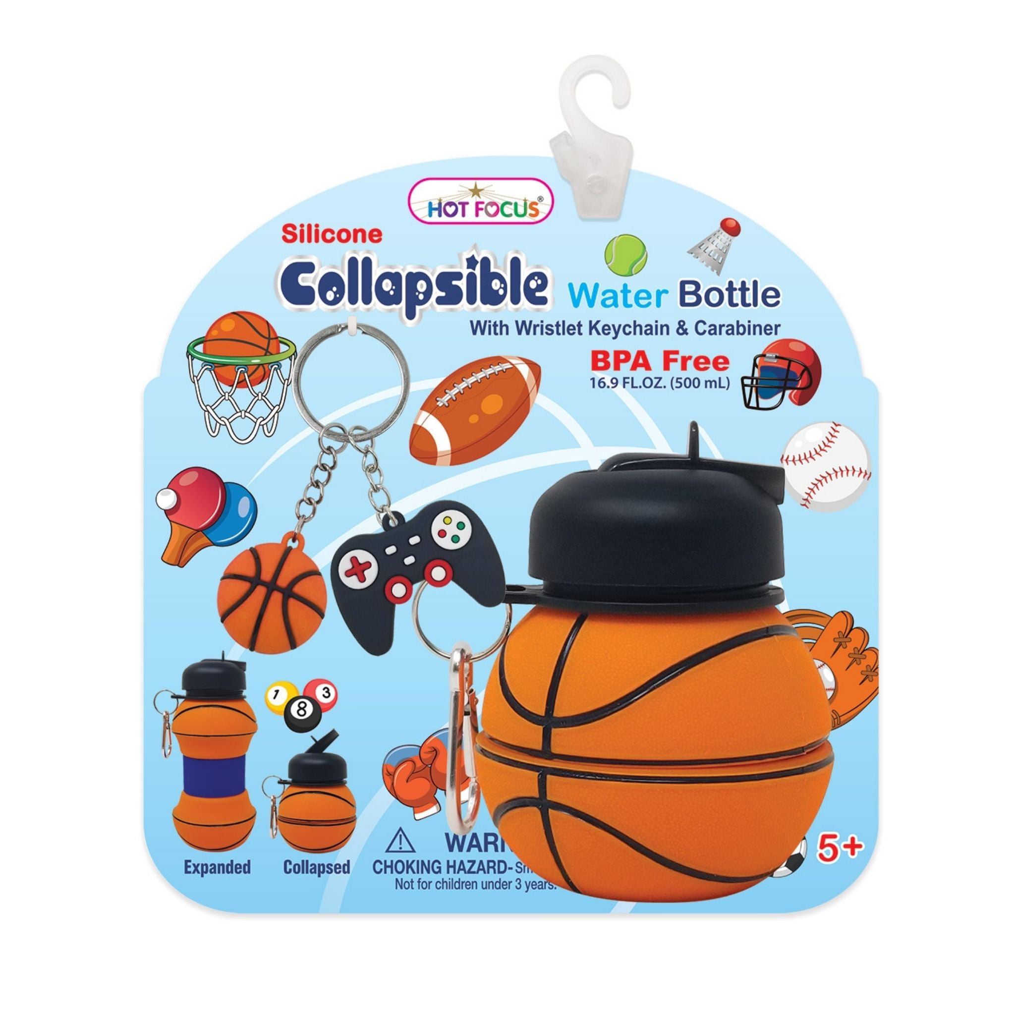Collapsible Water Bottle - Basketball