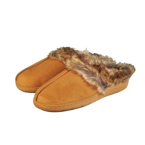 Womens Fur Slippers Brown Small (Size 7-8)