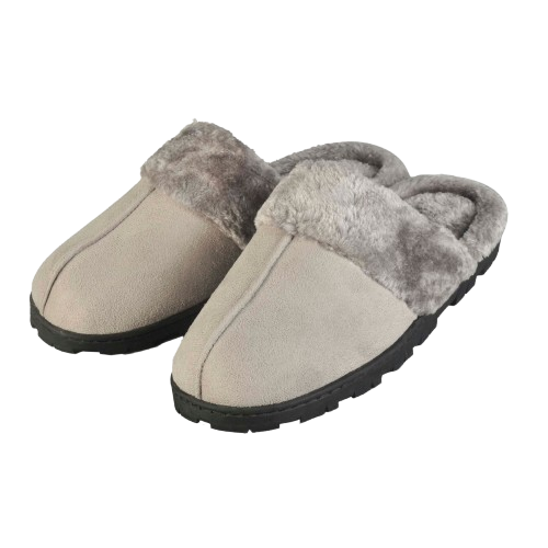 Women Slippers Charcoal with Fur Trim XSmall (Size 5-6)
