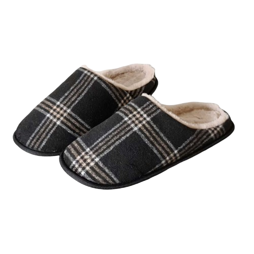 Mens Slippers Plaid Slip on Medium (Size 9-10)