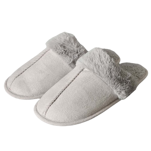 Womens Slippers Grey with Grey Fur Large (Size 11-12)