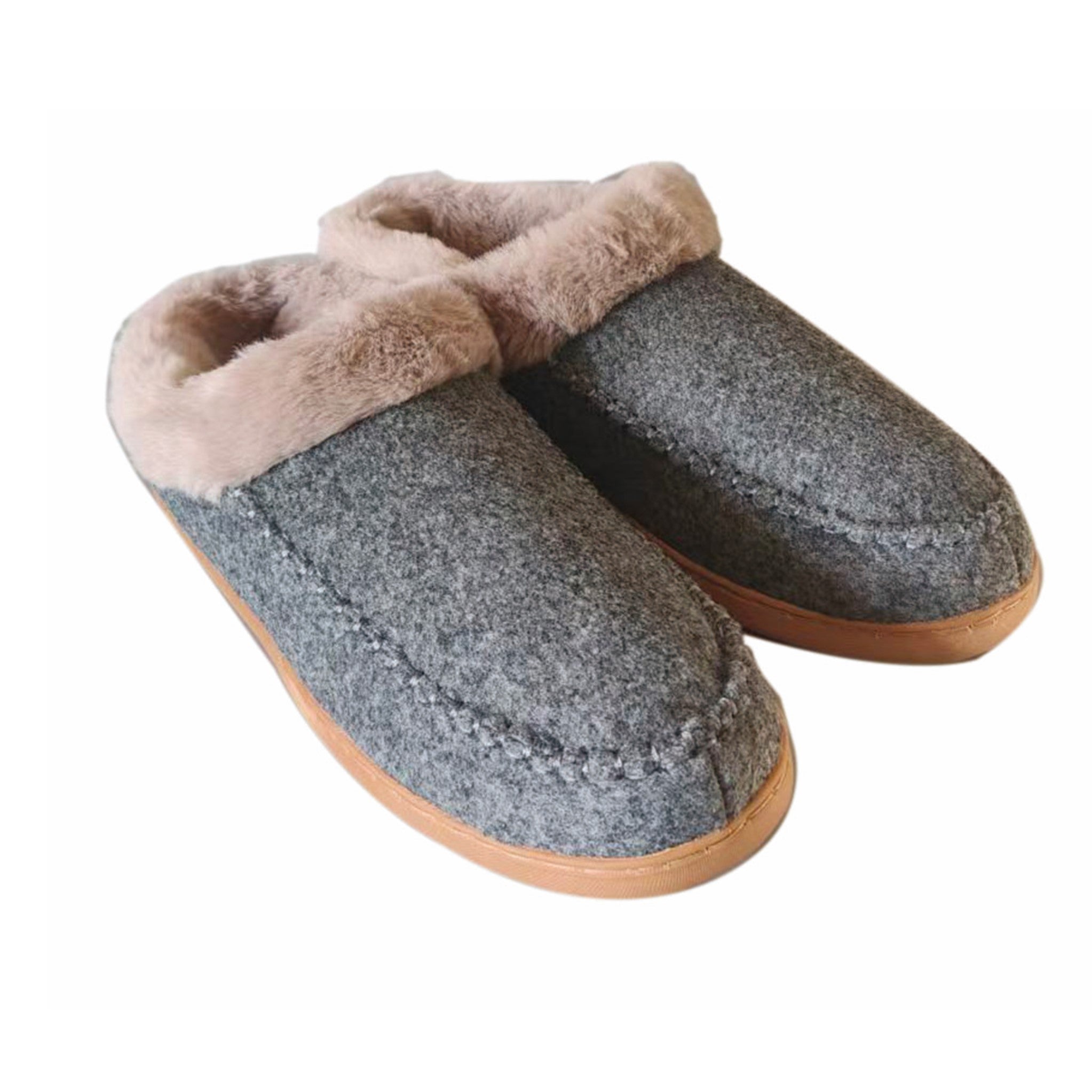 Mens Slippers Grey Stitch Slip on Medium (Size 9 - 10)