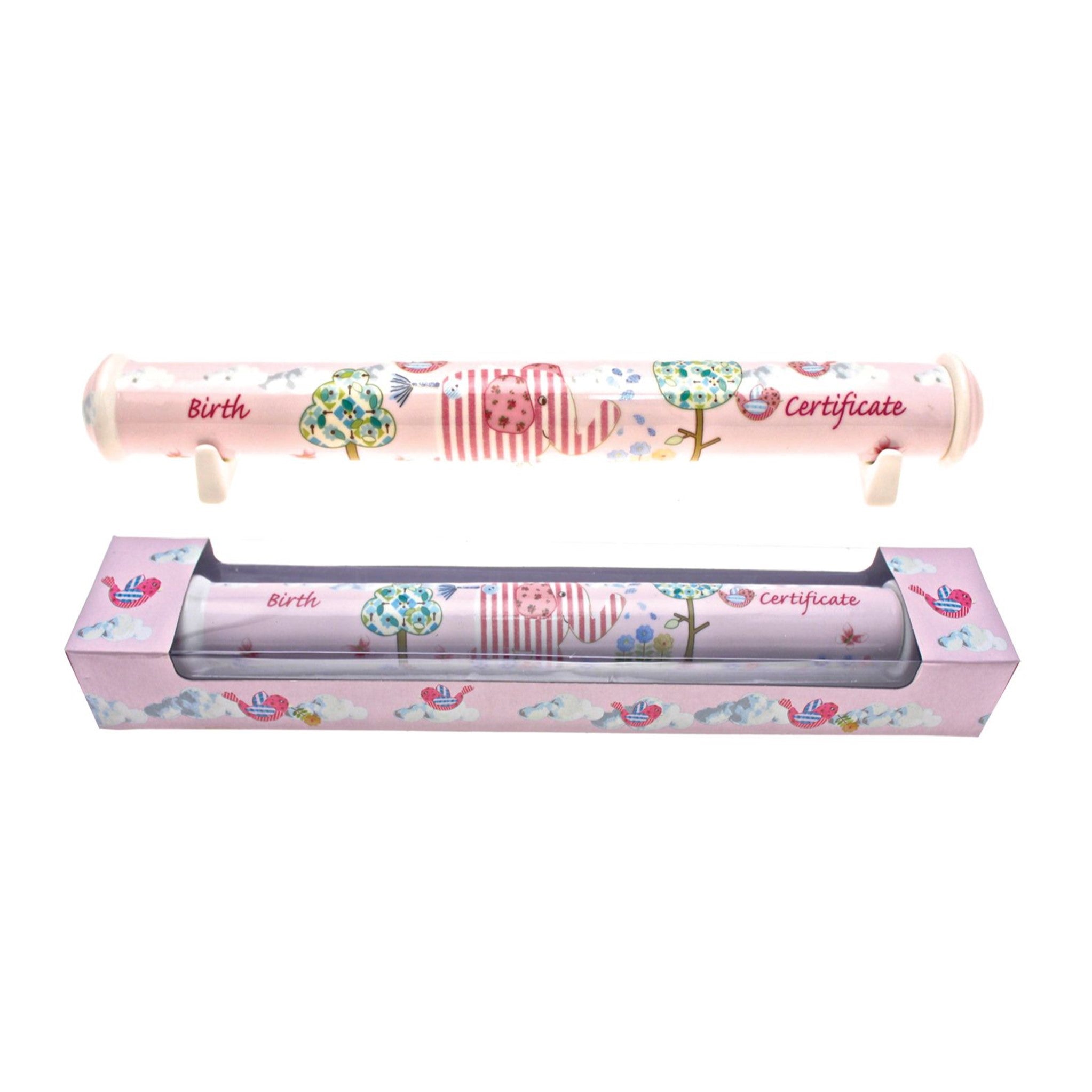 Pink Elephant Birth Certificate Holder