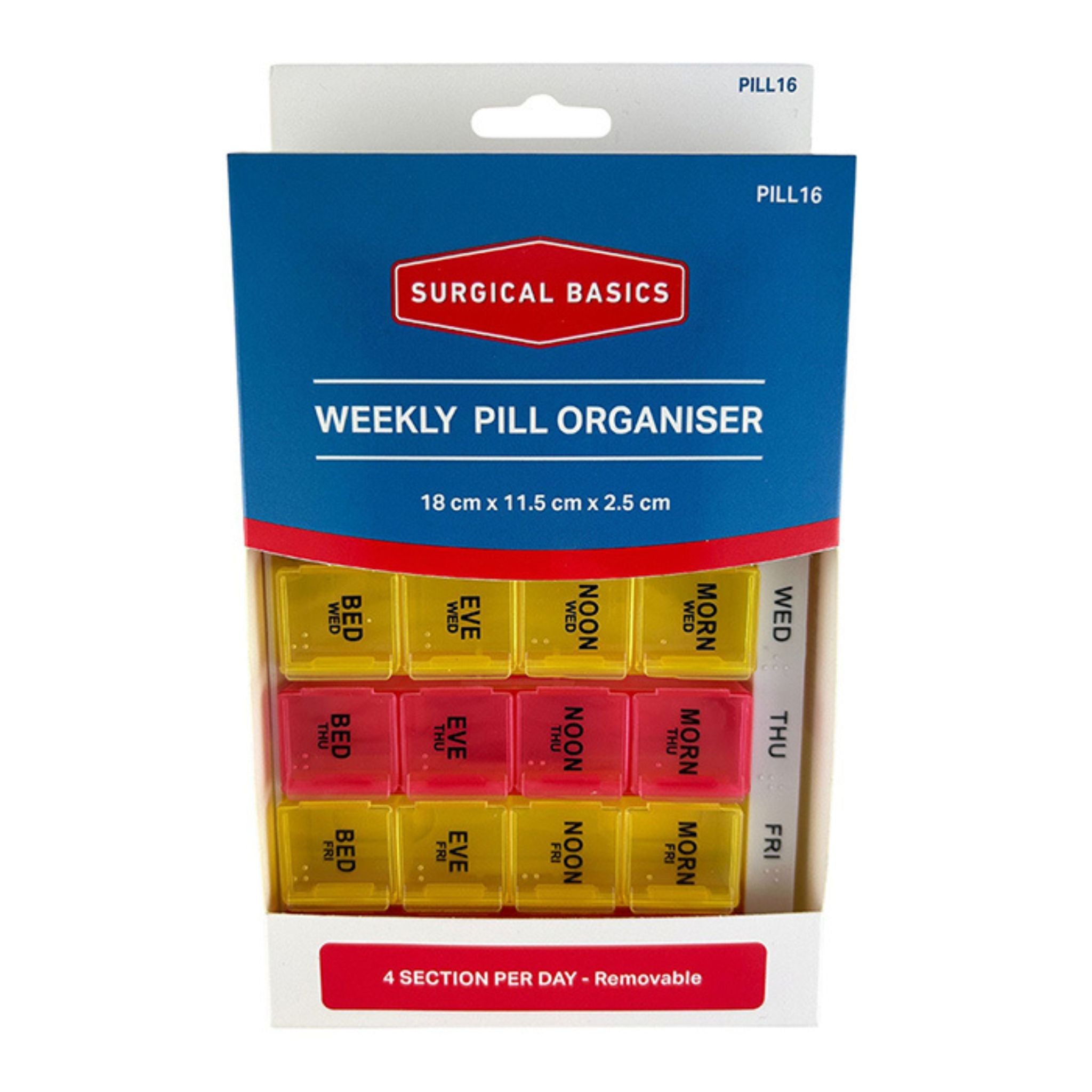 SB 7 Day Pill Box 4 Section Removable